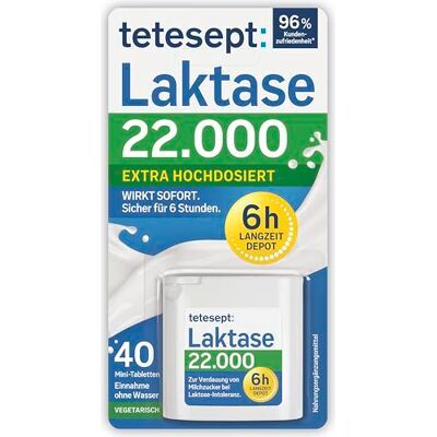 tetesept Laktase 22.000, Laktasetabletten, 1 x 40 Stück Tabletten bei Laktoseunverträglichkeit, Sofortwirkung & 6h Langzeit-Depot, 22.000 FCC-Einheiten, gluten- & laktosefrei tetesept Laktase 22.000, Laktasetabletten, 1 x 40 Stück Tabletten bei Laktoseunverträglichkeit, Sofortwirkung & 6h Langzeit-Depot, 22.000 FCC-Einheiten, gluten- & laktosefrei