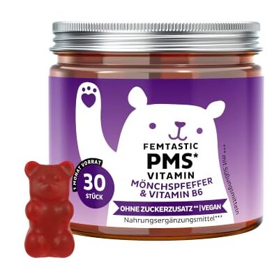 Bears with Benefits Gummibärchen Mönchspfeffer 30 Stück Femtastic Vitamin Mönchspfeffer mit Vitamin B6 Vorrat für 1 Monat ohne Zuckerzusatz, Vegan Bears with Benefits Gummibärchen Mönchspfeffer 30 Stück Femtastic Vitamin Mönchspfeffer mit Vitamin B6 Vorrat für 1 Monat ohne Zuckerzusatz, Vegan
