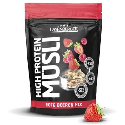 Layenberger 3K High Protein Müsli, 50% Eiweiß und 20% Kohlenhydrate Single Pack (1x 360 g) Rote Beeren Mix Layenberger 3K High Protein Müsli, 50% Eiweiß und 20% Kohlenhydrate Single Pack (1x 360 g) Rote Beeren Mix