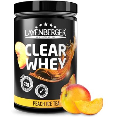 Layenberger CLEAR WHEY Protein Pulver zum Anrühren, klarlösliches Molkeneiweißisolat für Muskelaufbau, 77% Eiweiß, 22,9% BCAA (1x 420 g) Eistee-Pfirsich Layenberger CLEAR WHEY Protein Pulver zum Anrühren, klarlösliches Molkeneiweißisolat für Muskelaufbau, 77% Eiweiß, 22,9% BCAA (1x 420 g) Eistee-Pfirsich