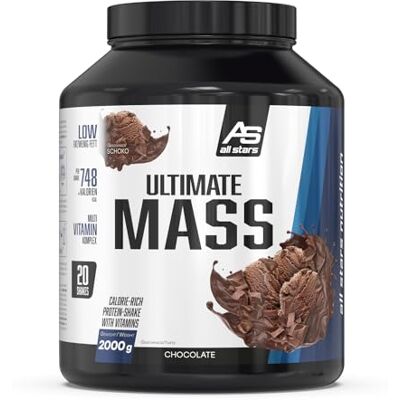 All Stars Ultimate Mass Gain Weight Gainer 2000g, Cholcolate Mit 364kcal & 69g Kohlenhydrate pro Portion, Mass Gainer für Kraftsportler mit Multivitamin Komplex All Stars Ultimate Mass Gain Weight Gainer 2000g, Cholcolate Mit 364kcal & 69g Kohlenhydrate pro Portion, Mass Gainer für Kraftsportler mit Multivitamin Komplex