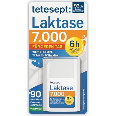 tetesept Laktase 7.000, Laktasetabletten, 1 x 90 Stück Tabletten bei Laktoseunverträglichkeit, Sofortwirkung & 5h Langzeit-Depot, 7.000 FCC-Einheiten, gluten- & laktosefrei tetesept Laktase 7.000, Laktasetabletten, 1 x 90 Stück Tabletten bei Laktoseunverträglichkeit, Sofortwirkung & 5h Langzeit-Depot, 7.000 FCC-Einheiten, gluten- & laktosefrei