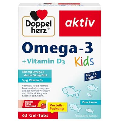 Doppelherz Omega-3 + Vitamin D3 Kids mit Erdbeer-Citrusgeschmack Doppelherz Omega-3 + Vitamin D3 Kids mit Erdbeer-Citrusgeschmack
