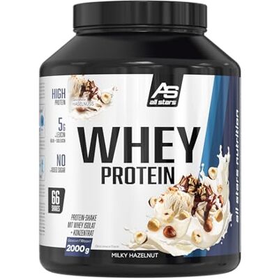 All Stars 100% WHEY PROTEIN 2000g I Eiweiß-Pulver mit Whey-Konzentrat & Isolat I leckeres Low-Fat Powder I hochwertiges Protein-Pulver I cremiger Protein-Shake mit Milky Hazelnut-Flavour All Stars 100% WHEY PROTEIN 2000g I Eiweiß-Pulver mit Whey-Konzentrat & Isolat I leckeres Low-Fat Powder I hochwertiges Protein-Pulver I cremiger Protein-Shake mit Milky Hazelnut-Flavour