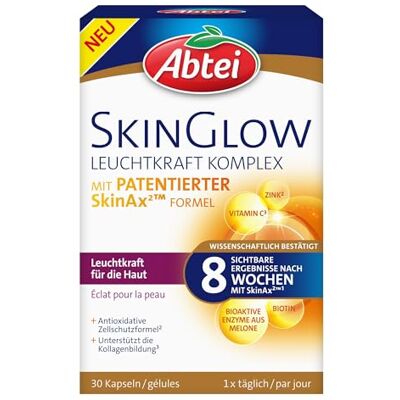 Abtei SkinGlow Leuchtkraft Komplex – Hautkapseln mit Vitamin C, Zink, Traubenkernextrakt & bioaktiven Enzymen aus Melone – für gesunde und strahlende Haut – vegan, glutenfrei, laktosefrei – 30 Kapseln Abtei SkinGlow Leuchtkraft Komplex – Hautkapseln mit Vitamin C, Zink, Traubenkernextrakt & bioaktiven Enzymen aus Melone – für gesunde und strahlende Haut – vegan, glutenfrei, laktosefrei – 30 Kapseln