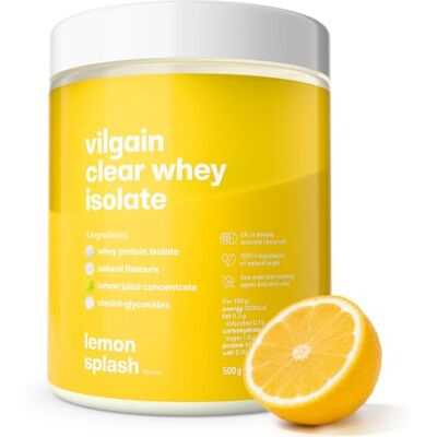 Vilgain Clear Whey Isolate Molkenproteinisolat 500g Pulver Zitrone-Limonade 85% Eiweiß, BCAAs & Leucin, Stevia-Süße, ohne Sucralose, 0,5% echtes Zitronensaftkonzentrat, fettfrei, zuckerarm, Isolat Vilgain Clear Whey Isolate Molkenproteinisolat 500g Pulver Zitrone-Limonade 85% Eiweiß, BCAAs & Leucin, Stevia-Süße, ohne Sucralose, 0,5% echtes Zitronensaftkonzentrat, fettfrei, zuckerarm, Isolat