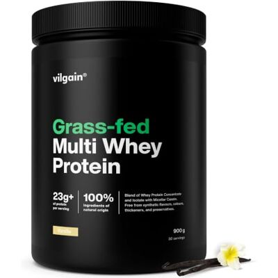 Vilgain Grass-Fed Multi Whey Protein Vanille 900g – Premium Eiweißpulver aus Weidemilch (Konzentrat, Isolat, Casein) – Natürlich gesüßt mit Stevia, inkl. DigeZyme Enzymen & Probiotika Vilgain Grass-Fed Multi Whey Protein Vanille 900g – Premium Eiweißpulver aus Weidemilch (Konzentrat, Isolat, Casein) – Natürlich gesüßt mit Stevia, inkl. DigeZyme Enzymen & Probiotika