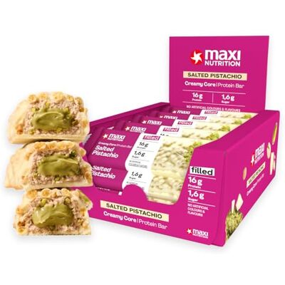 MaxiNutrition Creamy Core Protein Bar Salted Pistachio, 12 x 45 g, 35% Eiweiß, 16 g Protein je Riegel, ohne Zuckerzusatz, ohne künstliche Aromen MaxiNutrition Creamy Core Protein Bar Salted Pistachio, 12 x 45 g, 35% Eiweiß, 16 g Protein je Riegel, ohne Zuckerzusatz, ohne künstliche Aromen