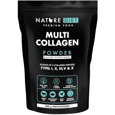 Nature Diet Multi Collagen Pulver Geschmacksneutral Hochdosiert Kollagen Peptide Type: I, II,III, V & X, 400G Nature Diet Multi Collagen Pulver Geschmacksneutral Hochdosiert Kollagen Peptide Type: I, II,III, V & X, 400G