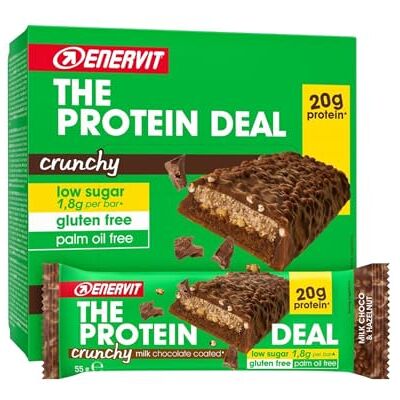 ENERVIT The Protein Deal Milk Choco & Hazelnut – Proteinriegel, Haselnuss und Milchschokolade, 20 g Protein, 1,8 g Zucker, leckerer und ausgewogener Snack, Glutenfrei, 12 Riegel à 55 g ENERVIT The Protein Deal Milk Choco & Hazelnut – Proteinriegel, Haselnuss und Milchschokolade, 20 g Protein, 1,8 g Zucker, leckerer und ausgewogener Snack, Glutenfrei, 12 Riegel à 55 g