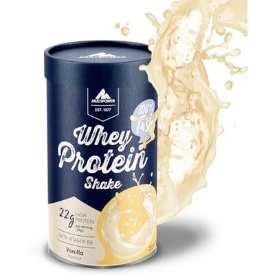 Multipower Whey Protein Shake – wasserlösliches Proteinpulver mit Vanille Geschmack aus Wheykonzentrat und -Isolat – 21 g Protein und Vitamin B6 in nachhaltiger Pappwickeldose – 420 g Multipower Whey Protein Shake – wasserlösliches Proteinpulver mit Vanille Geschmack aus Wheykonzentrat und -Isolat – 21 g Protein und Vitamin B6 in nachhaltiger Pappwickeldose – 420 g