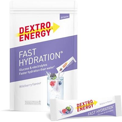 Dextro Energy Fast Hydration Wildberry 25 Sticks Elektrolyte Pulver Sticks mit Zink Zusatz zur optimalen Hydration für Sport und Recovery Dextro Energy Fast Hydration Wildberry 25 Sticks Elektrolyte Pulver Sticks mit Zink Zusatz zur optimalen Hydration für Sport und Recovery