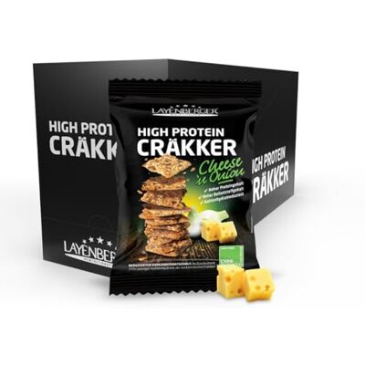 Layenberger High Protein Cräkker, Snacks mit viel Eiweiß und wenig Kohlenhydraten, (8 x 75 g) Cheese`n Onion Layenberger High Protein Cräkker, Snacks mit viel Eiweiß und wenig Kohlenhydraten, (8 x 75 g) Cheese`n Onion