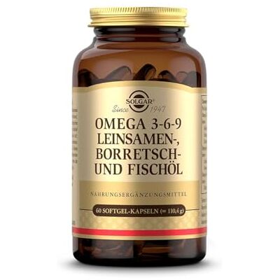 SOLGAR ® OMEGA 3-6-9 Ausgewogenes Verhältnis von Omega-3-, 6- und 9-Fettsäuren aus Leinsamen-, Borretsch- und Fischöl 60 Softgel-Kapseln für 20 Tage SOLGAR ® OMEGA 3-6-9 Ausgewogenes Verhältnis von Omega-3-, 6- und 9-Fettsäuren aus Leinsamen-, Borretsch- und Fischöl 60 Softgel-Kapseln für 20 Tage