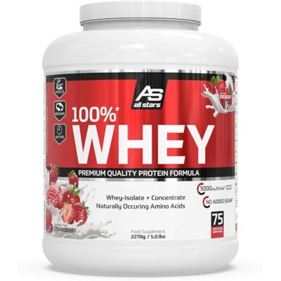 All Stars 100% WHEY PROTEIN 2270g I Eiweiß-Pulver mit Whey-Konzentrat & Isolat I leckeres Low-Fat Powder I hochwertiges Protein-Pulver I cremiger Protein-Shake mit Strawberry-Flavour All Stars 100% WHEY PROTEIN 2270g I Eiweiß-Pulver mit Whey-Konzentrat & Isolat I leckeres Low-Fat Powder I hochwertiges Protein-Pulver I cremiger Protein-Shake mit Strawberry-Flavour