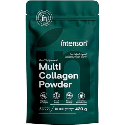 Intenson Multi Kollagen Pulver 420 g, 5 Kollagen-Typen (I, II, III, V, X), Unterstützt Haut, Haare, Nägel, Knochen & Gelenke, Hydrolysierte Kollagenpeptide, Geschmacksneutral Intenson Multi Kollagen Pulver 420 g, 5 Kollagen-Typen (I, II, III, V, X), Unterstützt Haut, Haare, Nägel, Knochen & Gelenke, Hydrolysierte Kollagenpeptide, Geschmacksneutral