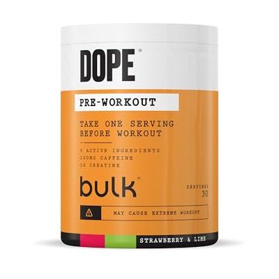 Bulk Dope Pre-Workout Powder, Strawberry & Lime, Energy Drink With Beta Alanine, Creatine, Caffeine, Arganine (AAKG), Citrulline, Taurine, Vitamin B6, 495 g, 30 Servings Bulk Dope Pre-Workout Powder, Strawberry & Lime, Energy Drink With Beta Alanine, Creatine, Caffeine, Arganine (AAKG), Citrulline, Taurine, Vitamin B6, 495 g, 30 Servings
