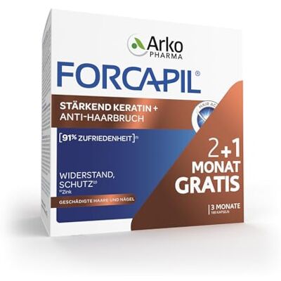 Arkopharma FORCAPIL® Stärkendes Keratin + Anti-Haarbruch Haar-Vitamine geschädigte Haare und Nägel Widerstandskraft und Schutz Zink 450 μg Biotin Ab 15 Jahren 180 Kapseln Arkopharma FORCAPIL® Stärkendes Keratin + Anti-Haarbruch Haar-Vitamine geschädigte Haare und Nägel Widerstandskraft und Schutz Zink 450 μg Biotin Ab 15 Jahren 180 Kapseln