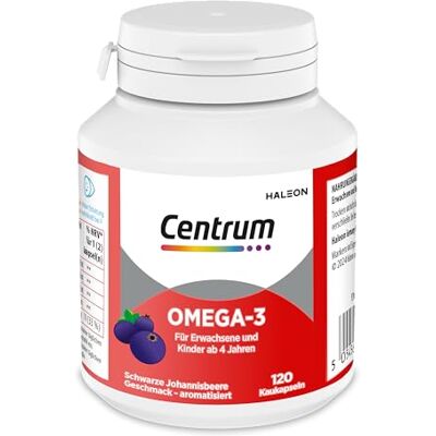 Centrum Omega-3 Kaukapseln, 120 St. Wertvolle Omega-3 Fettsäuren (DHA & EPA) und Vitamin E für Kinder ab 4 Jahren und Erwachsene Centrum Omega-3 Kaukapseln, 120 St. Wertvolle Omega-3 Fettsäuren (DHA & EPA) und Vitamin E für Kinder ab 4 Jahren und Erwachsene