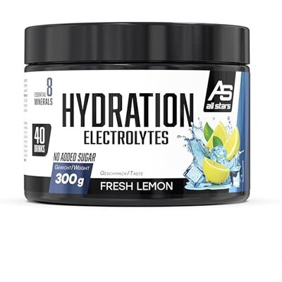 All Stars Hydration Electrolytes 300g Fresh Lemon Elektrolyte Pulver ohne Zucker mit 9 essenziellen Spurenelementen & Mineralstoffen, Kalium, Magnesium, Calcium, Zink & mehr All Stars Hydration Electrolytes 300g Fresh Lemon Elektrolyte Pulver ohne Zucker mit 9 essenziellen Spurenelementen & Mineralstoffen, Kalium, Magnesium, Calcium, Zink & mehr