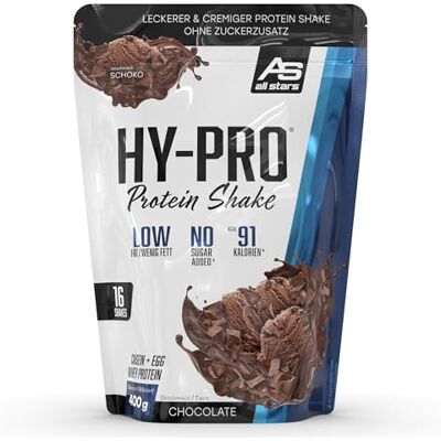 All Stars Hy-Pro 4-Komponenten Protein Pulver 400g Chocolate Proteinpulver ohne Zuckerzusatz, Cremiger Shake mit 30g Eiweiß pro Portion, 4 hochwertige Proteinkomponenten fürs Training All Stars Hy-Pro 4-Komponenten Protein Pulver 400g Chocolate Proteinpulver ohne Zuckerzusatz, Cremiger Shake mit 30g Eiweiß pro Portion, 4 hochwertige Proteinkomponenten fürs Training