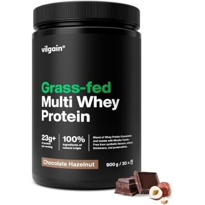 Vilgain Grass-Fed Multi Whey Protein Schoko Haselnuss 900g, Eiweißpulver Aus Weidemilch, Isolat & Casein, Mit Enzymen & Probiotika, Ohne Zuckerzusatz, Stevia, Cremig Vilgain Grass-Fed Multi Whey Protein Schoko Haselnuss 900g, Eiweißpulver Aus Weidemilch, Isolat & Casein, Mit Enzymen & Probiotika, Ohne Zuckerzusatz, Stevia, Cremig
