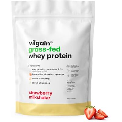 Vilgain Grass-Fed Whey Protein Pulver (1000 g) Strawberry Milkshake – Eiweißpulver aus Weidemilch, Natürlich Gesüßt mit Stevia, Ohne Zuckerzusatz, Glutenfrei, WPC Konzentrat für Muskelaufbau Vilgain Grass-Fed Whey Protein Pulver (1000 g) Strawberry Milkshake – Eiweißpulver aus Weidemilch, Natürlich Gesüßt mit Stevia, Ohne Zuckerzusatz, Glutenfrei, WPC Konzentrat für Muskelaufbau