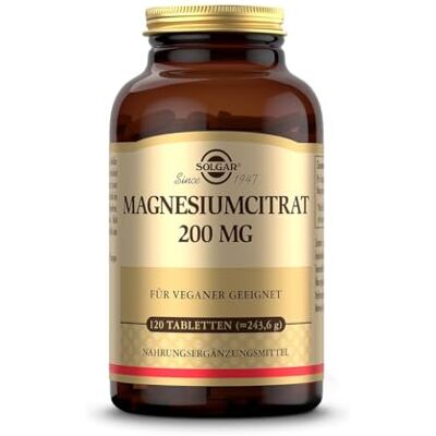 SOLGAR ® Magnesiumcitrat 200mg Für Energie, Psyche & Muskeln hohe Bioverfügbarkeit 120 vegane Tabletten SOLGAR ® Magnesiumcitrat 200mg Für Energie, Psyche & Muskeln hohe Bioverfügbarkeit 120 vegane Tabletten
