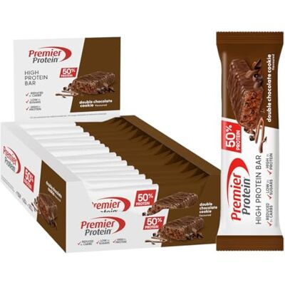 Premier Protein High Protein Bar 50% Double Chocolate Cookie 16x40g Low Sugar Low Carb palmölfrei Premier Protein High Protein Bar 50% Double Chocolate Cookie 16x40g Low Sugar Low Carb palmölfrei
