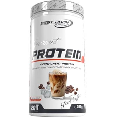Best Body Nutrition Gourmet Premium Pro Protein Iced Coffee 500g Dose, 4 Komponenten Eiweißpulver mit Caseinat, Whey, Isolat, Eiprotein – Mehrkomponenten Protein, cremiger Shake Best Body Nutrition Gourmet Premium Pro Protein Iced Coffee 500g Dose, 4 Komponenten Eiweißpulver mit Caseinat, Whey, Isolat, Eiprotein – Mehrkomponenten Protein, cremiger Shake