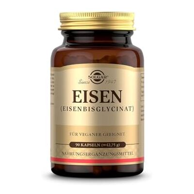 SOLGAR ® Eisen 20 mg Eisen als patentiertes Eisenbisglycinat pro Tagesportion Magenfreundliche organische Verbindung 90 vegane Kapseln für 3 Monate SOLGAR ® Eisen 20 mg Eisen als patentiertes Eisenbisglycinat pro Tagesportion Magenfreundliche organische Verbindung 90 vegane Kapseln für 3 Monate