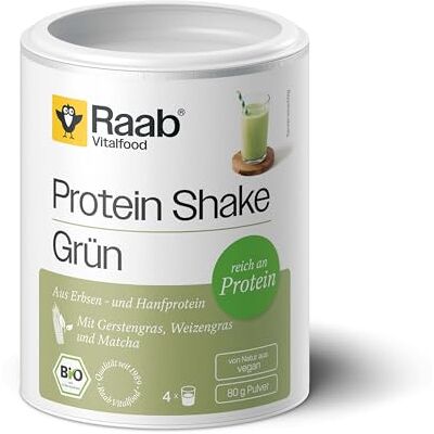 Raab Vitalfood ® Bio Protein Shake Grün Pulver (80g) Grüner Smoothie mit Gerstengras, Weizengras, und Matcha, 60% Proteingehalt, Mischung aus Erbsen- und Hanfprotein, Vegan, Bio Raab Vitalfood ® Bio Protein Shake Grün Pulver (80g) Grüner Smoothie mit Gerstengras, Weizengras, und Matcha, 60% Proteingehalt, Mischung aus Erbsen- und Hanfprotein, Vegan, Bio