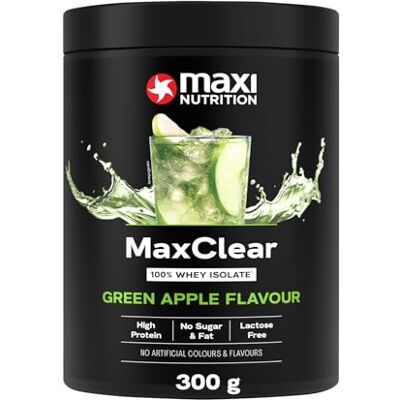 MaxiNutrition MaxClear Apfelringe (Green Apple), Clear Protein, 300 g, 80% Eiweiß, Zero, zuckerfrei, zur Anmischung eines erfrischenden Whey Isolat Protein Eistee, ohne künstliche Aromen MaxiNutrition MaxClear Apfelringe (Green Apple), Clear Protein, 300 g, 80% Eiweiß, Zero, zuckerfrei, zur Anmischung eines erfrischenden Whey Isolat Protein Eistee, ohne künstliche Aromen