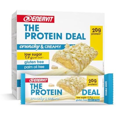 ENERVIT The Protein Deal Double White – Proteinriegel, weißer Schokoladengeschmack mit zartem Kern, 20 g Protein, 1,9 g Zucker, cremiger und gesunder Snack, Glutenfrei, 12 Riegel à 55 g ENERVIT The Protein Deal Double White – Proteinriegel, weißer Schokoladengeschmack mit zartem Kern, 20 g Protein, 1,9 g Zucker, cremiger und gesunder Snack, Glutenfrei, 12 Riegel à 55 g