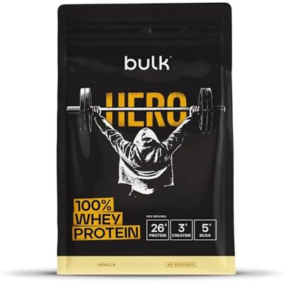 Bulk Hero Whey Protein Powder Vanilla 65 Servings 26g Protein + 3g Creatine 5g BCAAs Low Sugar Fast Absorption Isolate, Hydrolysed & Concentrate Blend Bulk Hero Whey Protein Powder Vanilla 65 Servings 26g Protein + 3g Creatine 5g BCAAs Low Sugar Fast Absorption Isolate, Hydrolysed & Concentrate Blend