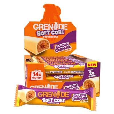 Grenade Soft Core Proteinriegel, Geschmack Goldenes Karamell, 12 x 50 g Hoher Proteingehalt, Riegel mit wenig Zucker und weichem Kern, Mit über 14 g Protein & weniger als 2 g Zucker pro 50-g-Riegel Grenade Soft Core Proteinriegel, Geschmack Goldenes Karamell, 12 x 50 g Hoher Proteingehalt, Riegel mit wenig Zucker und weichem Kern, Mit über 14 g Protein & weniger als 2 g Zucker pro 50-g-Riegel