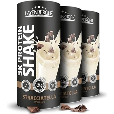 Layenberger 3K Protein Shake 80% Eiweiß und nur 3,5% Kohlenhydrate bei 8,6 g Zucker, (3x 360 g) Stracciatella Layenberger 3K Protein Shake 80% Eiweiß und nur 3,5% Kohlenhydrate bei 8,6 g Zucker, (3x 360 g) Stracciatella
