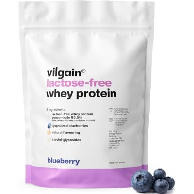 Vilgain Lactose Free Whey Protein Pulver Blaubeere 1kg – Eiweißpulver aus Weidemilch mit Stevia – High Protein Konzentrat Ohne Zuckerzusatz – Mit Echten Heidelbeeren Vilgain Lactose Free Whey Protein Pulver Blaubeere 1kg – Eiweißpulver aus Weidemilch mit Stevia – High Protein Konzentrat Ohne Zuckerzusatz – Mit Echten Heidelbeeren