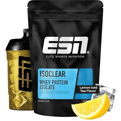 ESN ISOCLEAR Whey Isolate Protein Pulver, Lemon Iced Tea, 1000g Proteinlimo mit fruchtig leckerem Geschmack, clear Whey, made in Germany ESN ISOCLEAR Whey Isolate Protein Pulver, Lemon Iced Tea, 1000g Proteinlimo mit fruchtig leckerem Geschmack, clear Whey, made in Germany