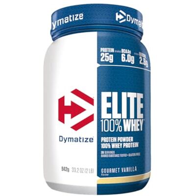 Dymatize Elite 100% Whey Gourmet Vanilla 942g High Protein Low Sugar Pulver + Whey Protein und BCAAs Dymatize Elite 100% Whey Gourmet Vanilla 942g High Protein Low Sugar Pulver + Whey Protein und BCAAs
