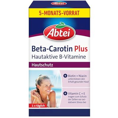 Abtei Beta-Carotin Plus – Für den Erhalt gesunder Haut – Glutenfrei, Laktosefrei – Vorratspackung – 150 Kapseln für 5 Monate Abtei Beta-Carotin Plus – Für den Erhalt gesunder Haut – Glutenfrei, Laktosefrei – Vorratspackung – 150 Kapseln für 5 Monate