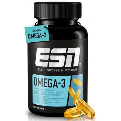 ESN Omega-3 hochdosiert mit 1200 mg EPA und 900 mg DHA pro Tagesportion ohne fischigen Nachgeschmack getestet auf Schwermetalle 60 Kapseln, 20 Portionen ESN Omega-3 hochdosiert mit 1200 mg EPA und 900 mg DHA pro Tagesportion ohne fischigen Nachgeschmack getestet auf Schwermetalle 60 Kapseln, 20 Portionen