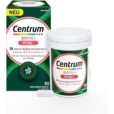 Centrum BIOTIC+ VITAL¹ Milchsäurebakterien & Vitamine, 30 Kapseln Bakterienkulturen für den Darm aus 18 Stämmen mit Vitamin D, B2 & B12 für Deine Vitalität, glutenfrei und laktosefrei. Centrum BIOTIC+ VITAL¹ Milchsäurebakterien & Vitamine, 30 Kapseln Bakterienkulturen für den Darm aus 18 Stämmen mit Vitamin D, B2 & B12 für Deine Vitalität, glutenfrei und laktosefrei.