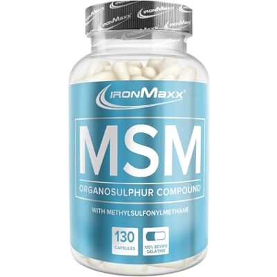 IronMaxx MSM – 130 Kapseln MSM-Kapseln mit hochdosierten 850mg Methylsulfonylmethan dienen dem menschlichen Körper als Schwefelquelle IronMaxx MSM – 130 Kapseln MSM-Kapseln mit hochdosierten 850mg Methylsulfonylmethan dienen dem menschlichen Körper als Schwefelquelle