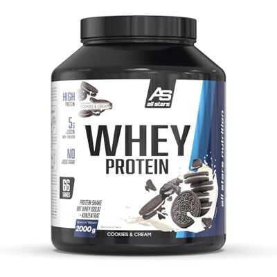 All Stars WHEY PROTEIN 2000g I Eiweiß-Pulver mit Whey-Konzentrat & Isolat I leckeres Low-Fat Powder I hochwertiges Protein-Pulver I cremiger Protein-Shake mit Cookies & Cream Flavour All Stars WHEY PROTEIN 2000g I Eiweiß-Pulver mit Whey-Konzentrat & Isolat I leckeres Low-Fat Powder I hochwertiges Protein-Pulver I cremiger Protein-Shake mit Cookies & Cream Flavour