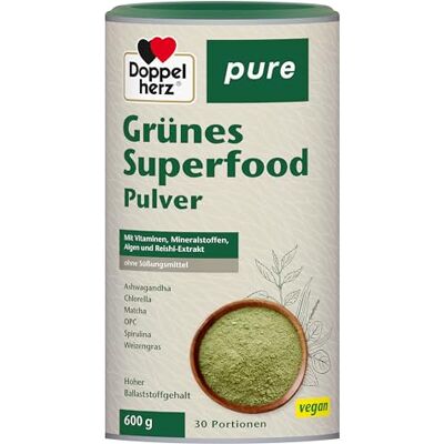 Doppelherz pure Grünes Superfood Pulver U.a. mit Ashwagandha, Matcha, Weizengras & OPC vegan & ohne Süßungsmittel 600 g Doppelherz pure Grünes Superfood Pulver U.a. mit Ashwagandha, Matcha, Weizengras & OPC vegan & ohne Süßungsmittel 600 g