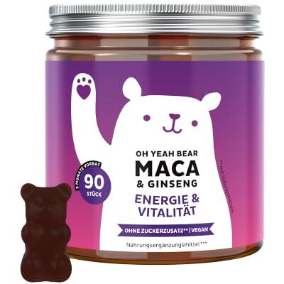Bears with Benefits Gummibärchen Maca Energie & Vitalität 90 Stück Oh Yeah Bear Maca mit Ginseng, Tribulus, Biotin, Zink , Kupfer, Selen Vorrat für 3 Monate Ohne Zuckerzusatz, Vegan Bears with Benefits Gummibärchen Maca Energie & Vitalität 90 Stück Oh Yeah Bear Maca mit Ginseng, Tribulus, Biotin, Zink , Kupfer, Selen Vorrat für 3 Monate Ohne Zuckerzusatz, Vegan