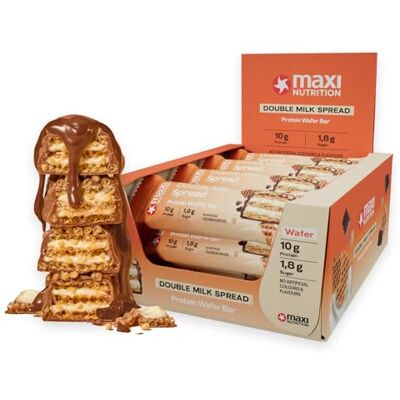 MaxiNutrition Double Milk Spread Protein Waffle Bar, 26% Eiweiß, 191 kcal, (12 Eiweißriegel x 39g), Ohne Zuckerzusatz MaxiNutrition Double Milk Spread Protein Waffle Bar, 26% Eiweiß, 191 kcal, (12 Eiweißriegel x 39g), Ohne Zuckerzusatz