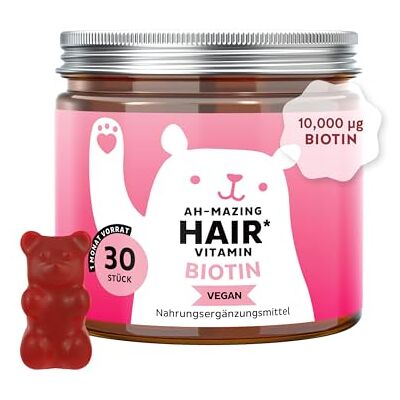 Bears with Benefits Gummibärchen Biotin 10.000µg Für Haare 30 Stück Ah-Mazing Hair Biotin mit Zink, Vitamin B6, C & E sowie Jod Vorrat für 1 Monat Vegan Bears with Benefits Gummibärchen Biotin 10.000µg Für Haare 30 Stück Ah-Mazing Hair Biotin mit Zink, Vitamin B6, C & E sowie Jod Vorrat für 1 Monat Vegan