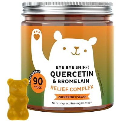 Bears with Benefits Gummibärchen Quercetin Immunsystem 90 Stück Bye Bye Sniff Relief – Quercetin und Bromelain, Vitamin C, Zink Vorrat für 3 Monate Zuckerfrei, Vegan Bears with Benefits Gummibärchen Quercetin Immunsystem 90 Stück Bye Bye Sniff Relief – Quercetin und Bromelain, Vitamin C, Zink Vorrat für 3 Monate Zuckerfrei, Vegan